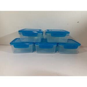 New set of 5 clear blue lid Lock & Lock reusable plastic containers 25 oz